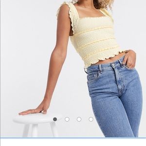 Topshop shirred frill sleeve top in yellow NWT